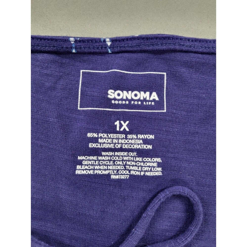 Sonoma Goods For Life Plus Sz 1X Blue Lace-Up V-Neck Sleeveless Blouse Geo Print - Picture 6 of 6